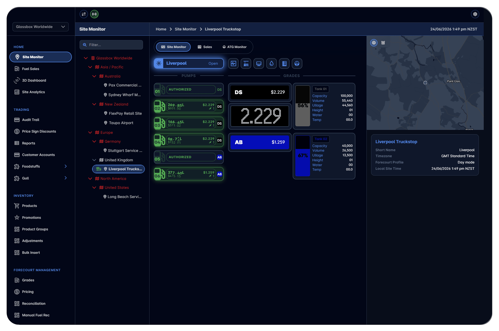HOS Site Monitor dashboard - dark mode