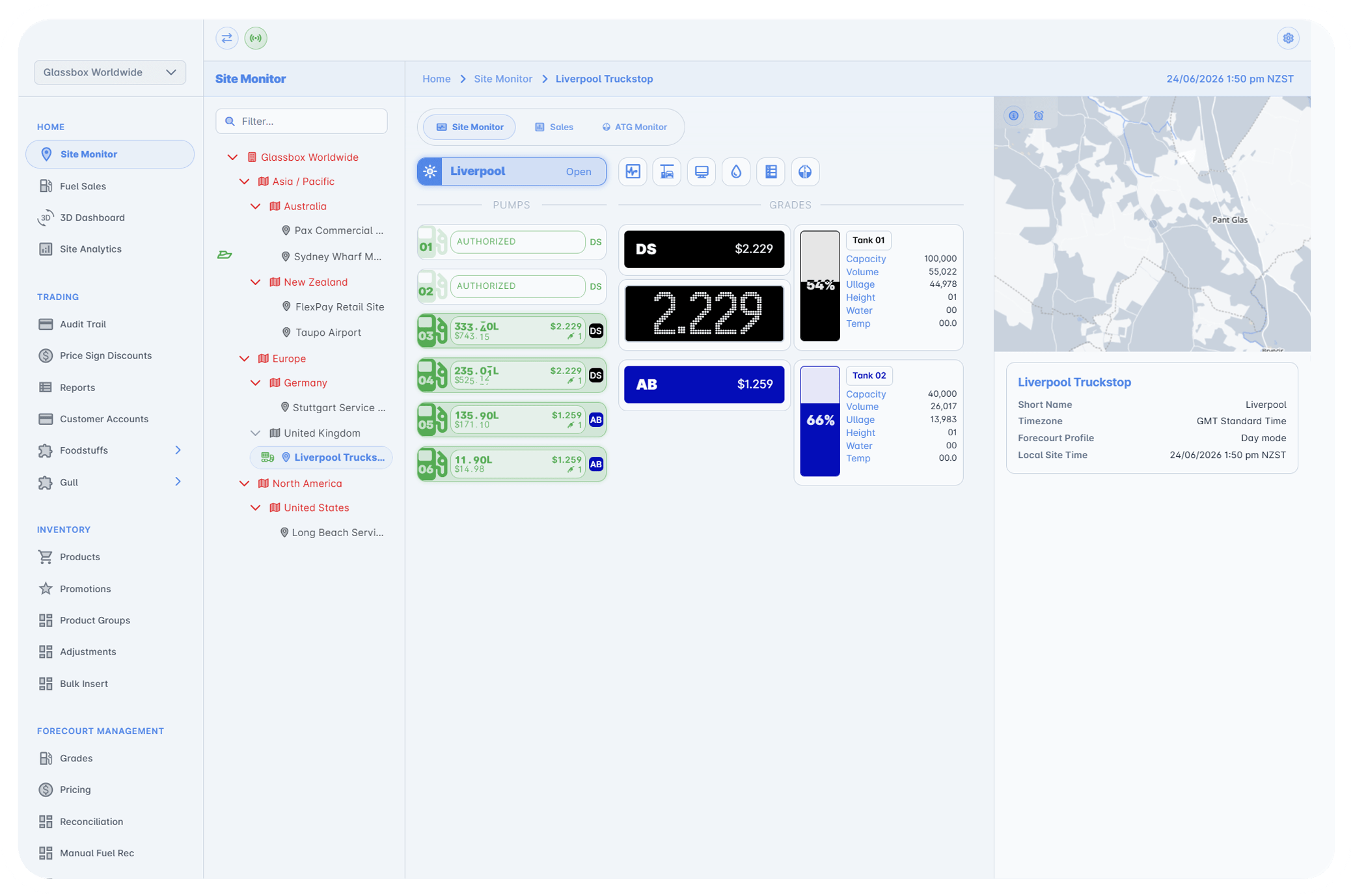 HOS Site Monitor dashboard - light mode